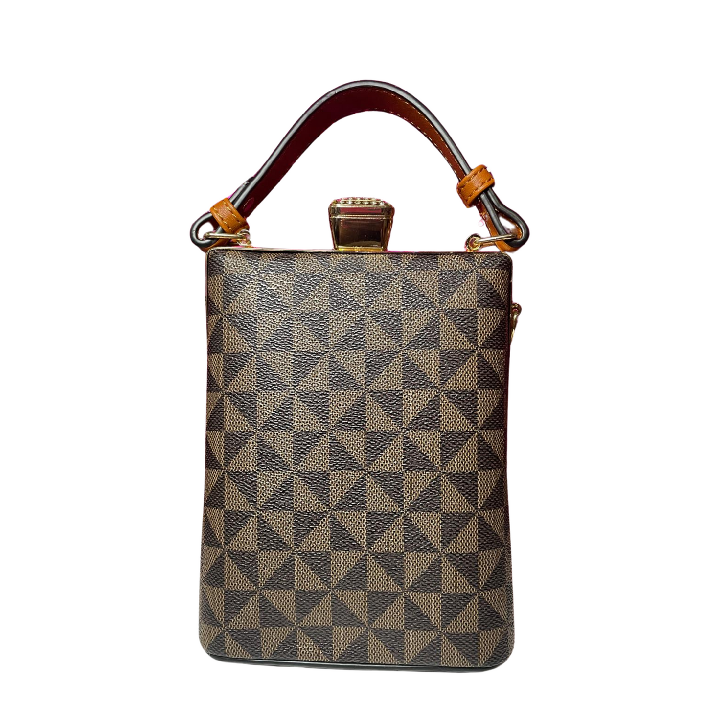 brown trendy woman fashion leather bag purse with gold buckle