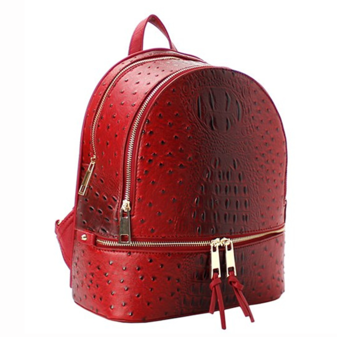 Veloura Red Backpack & Wallet Set – Stylish Faux Crocodile Leather Backpack with Matching Wallet