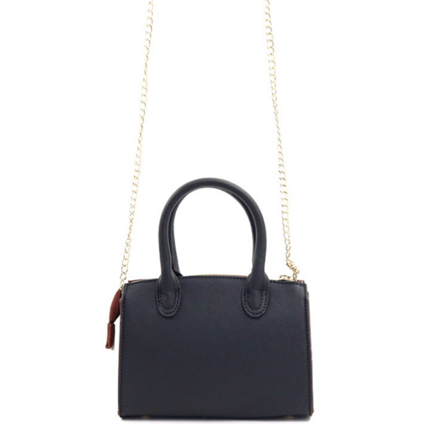 Luxury Brown and Black Leather Hand bag with gold buckles