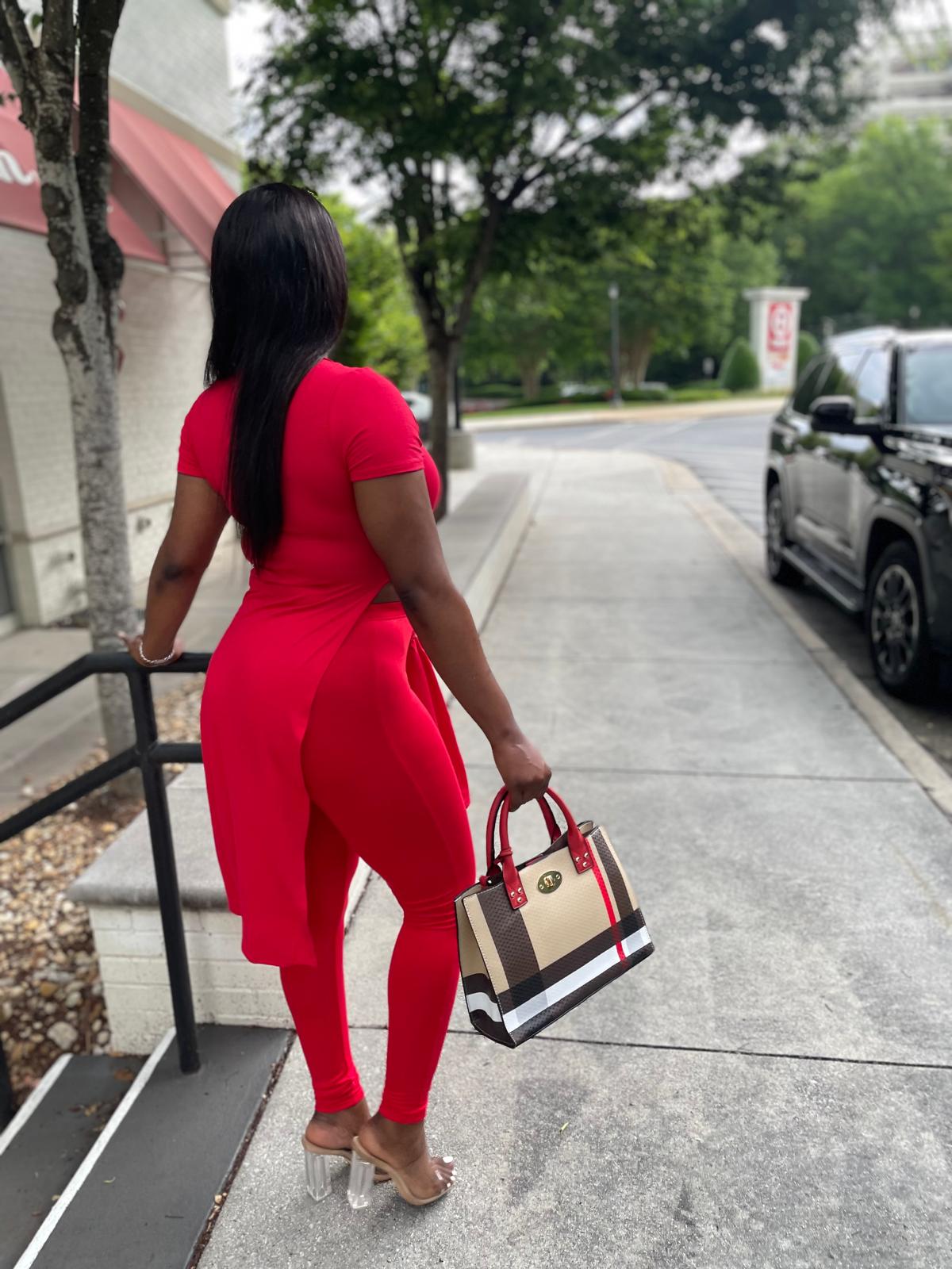 classic red everyday trendy fashion top and pants set