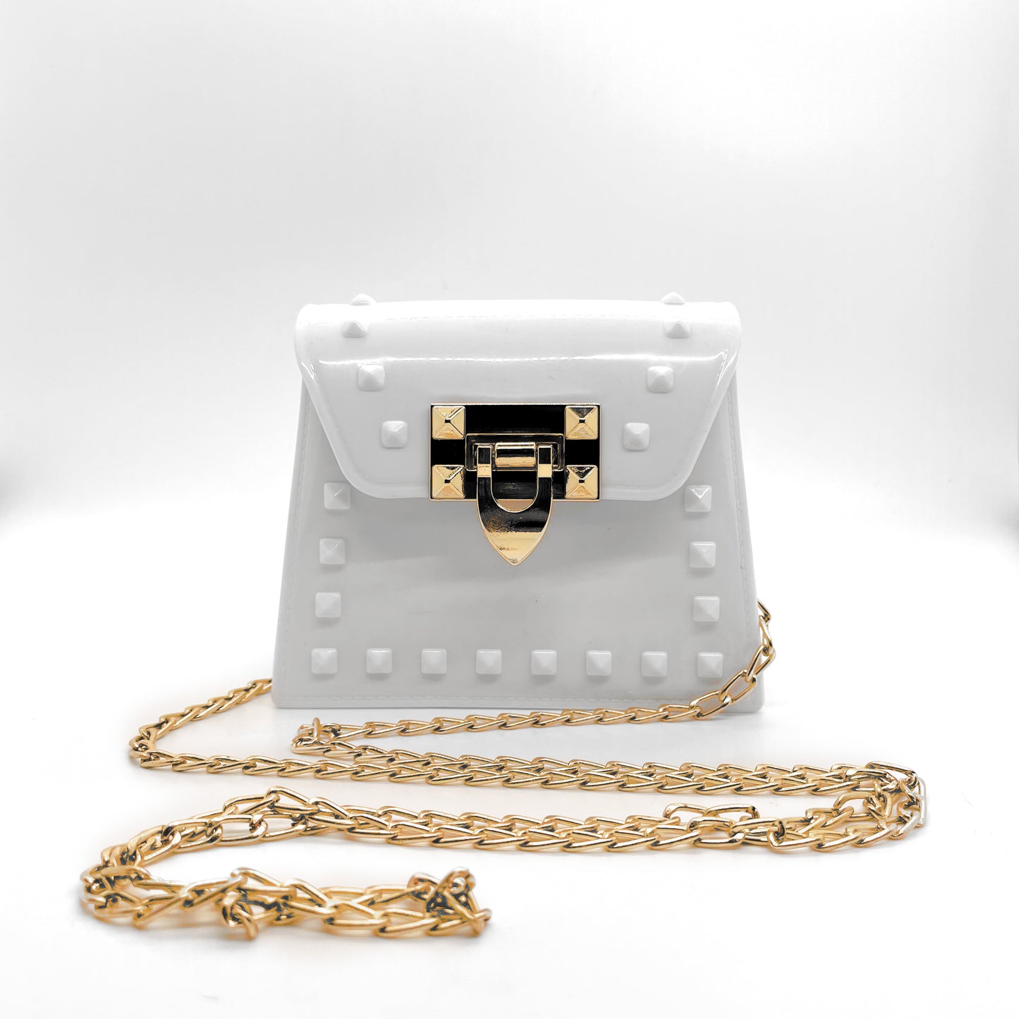 classic white waterproof mini everyday trendy fashion bag with gold chain