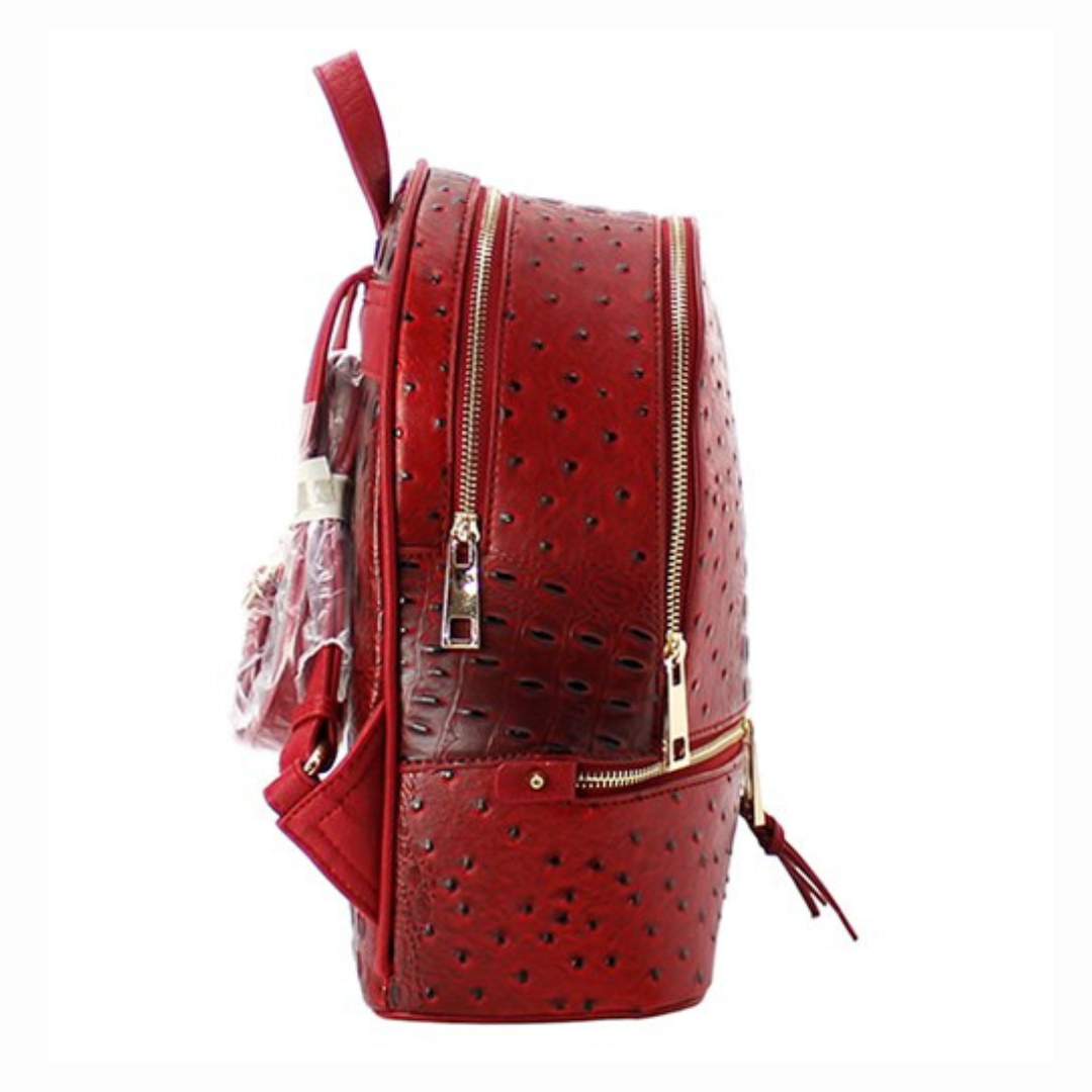 Veloura Red Backpack & Wallet Set – Stylish Faux Crocodile Leather Backpack with Matching Wallet