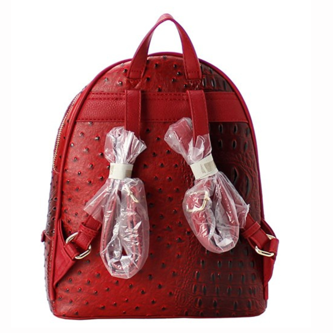 Veloura Red Backpack & Wallet Set – Stylish Faux Crocodile Leather Backpack with Matching Wallet