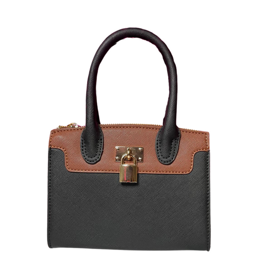 Luxury Brown and Black Leather Hand bag with gold buckles 