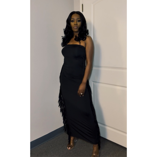 Noir Dress – Timeless Black Tassel Midi Dress | Classy Glam Fashion