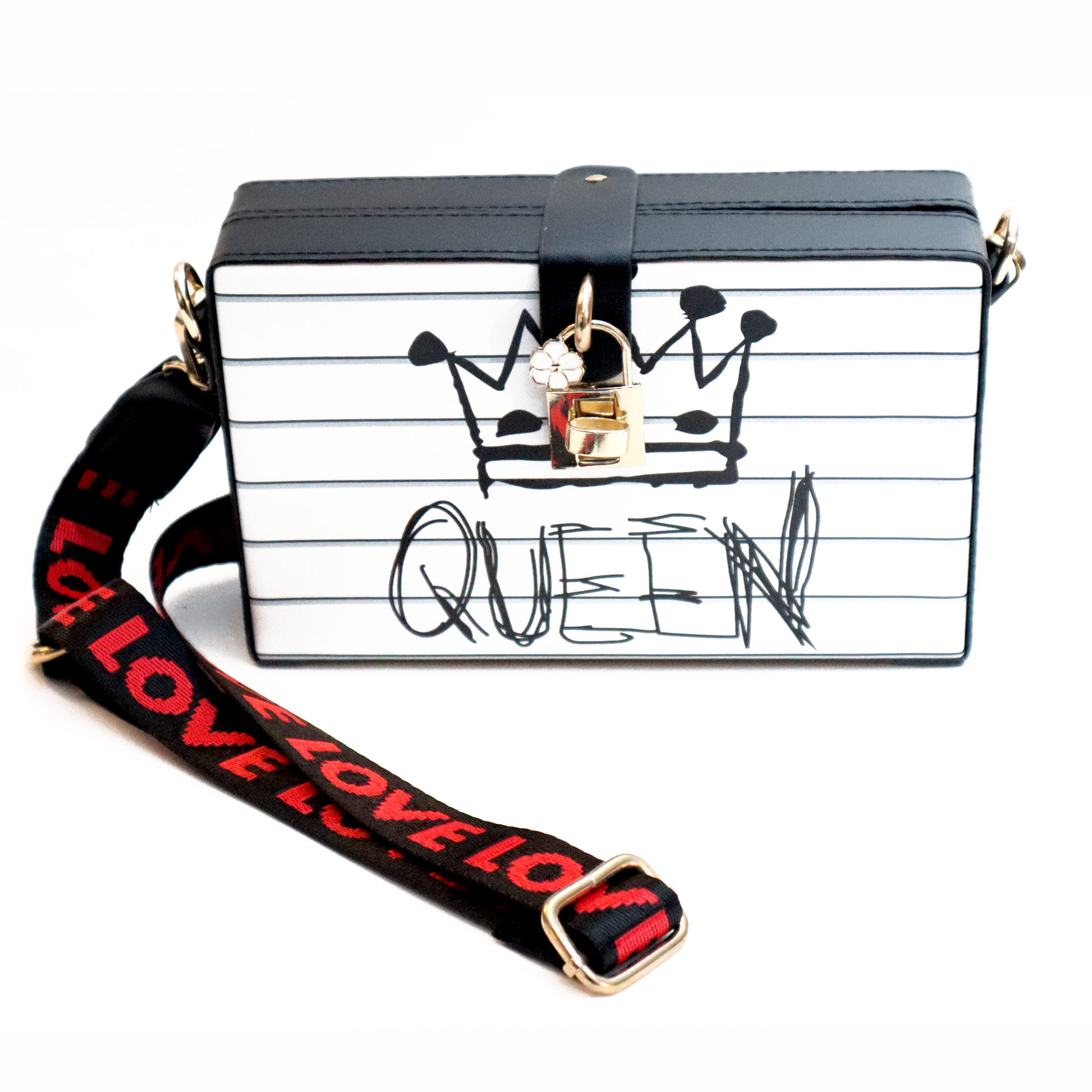 white and black everyday trendy fashion bag with strap