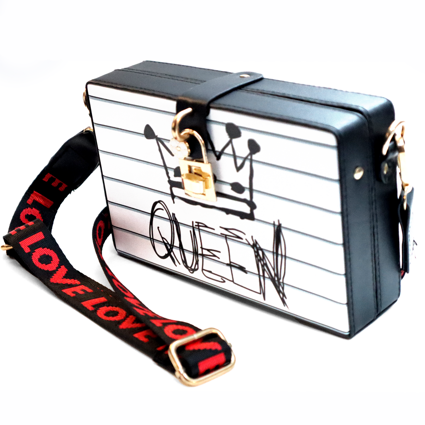 white and black everyday trendy fashion bag with strap