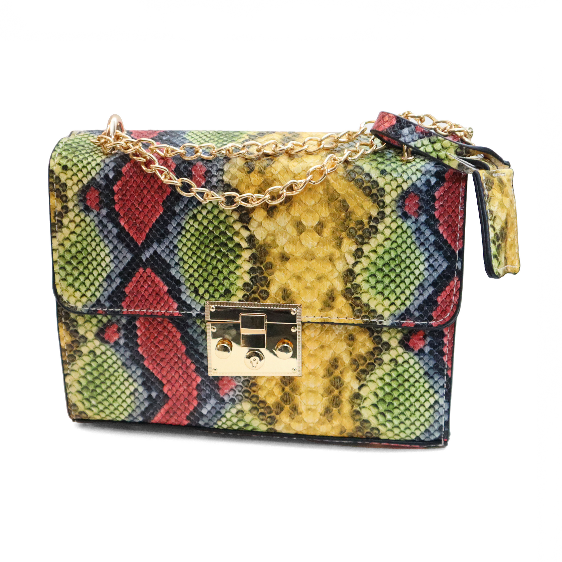 colorful snakeskin faux leather everyday fashion women handbag with gold accent