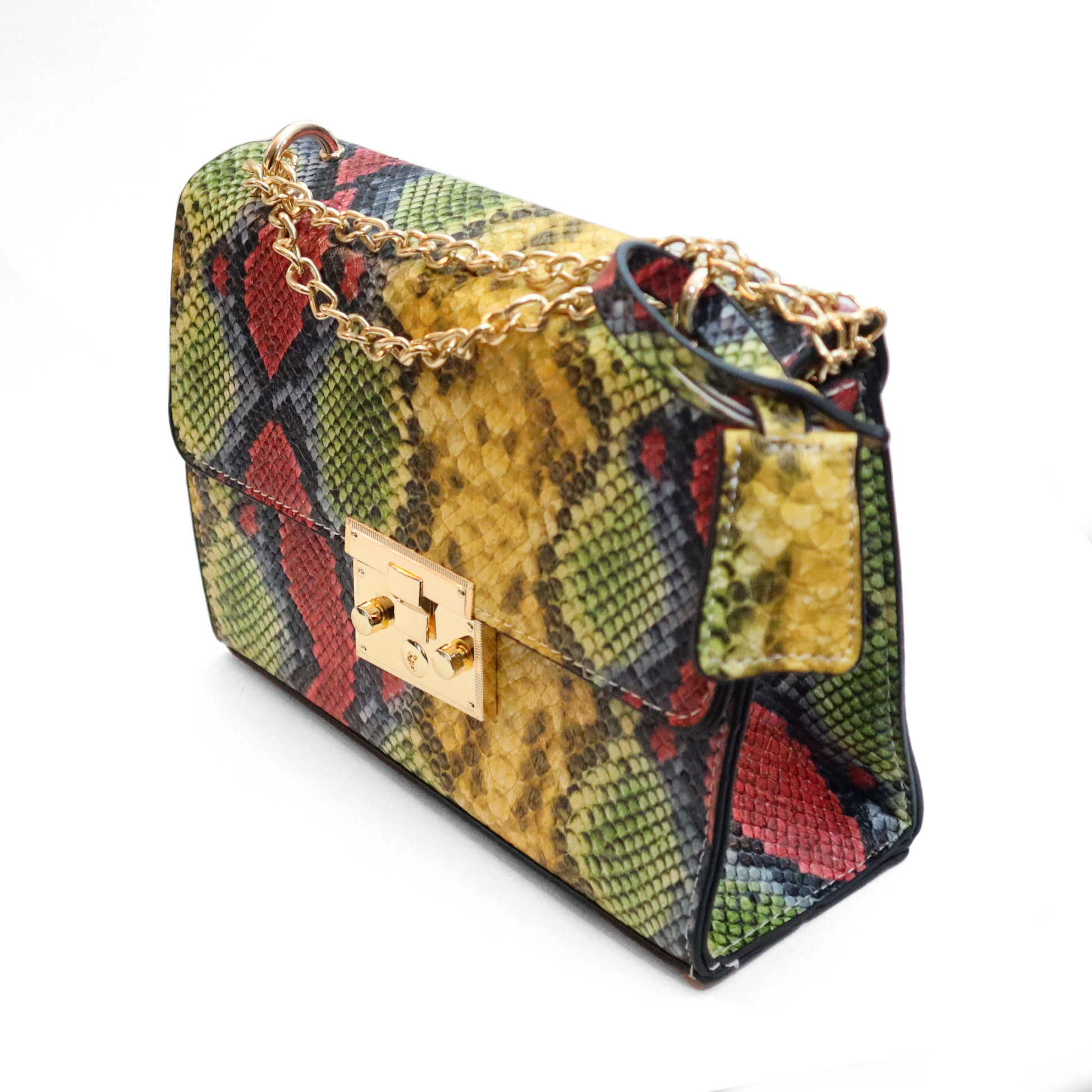 colorful snakeskin faux leather everyday fashion women handbag with gold accent